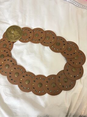 bohemian circle brown vegan Belt with Brass Medallions